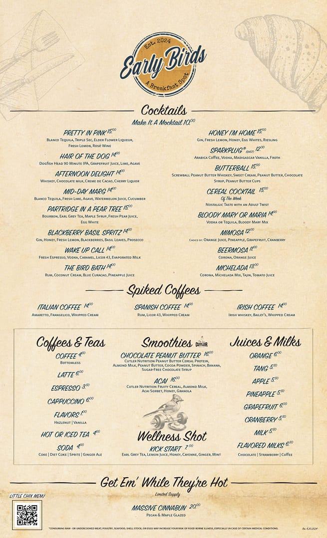 Menu - Early Birds - A Breakfast Spot